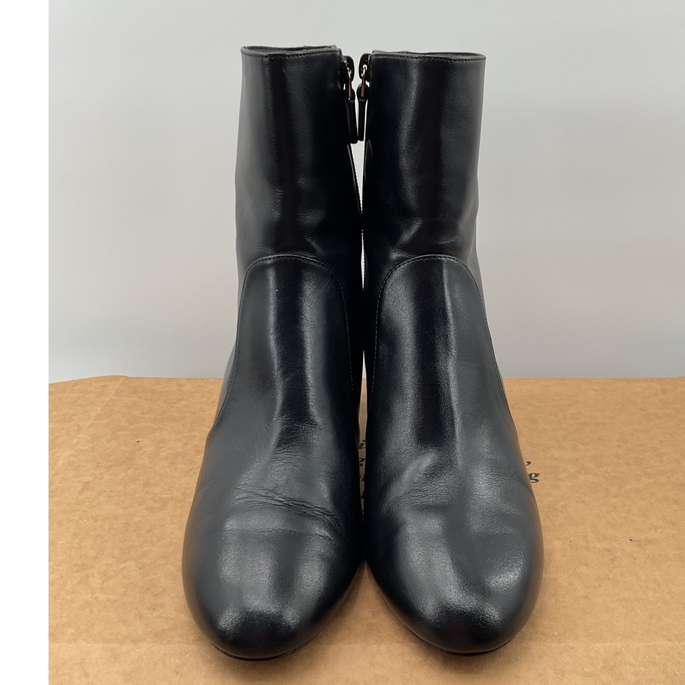 Stuart Weitzman Black Leather Ankle Boots Almond Toe Block Heel Made in Spain